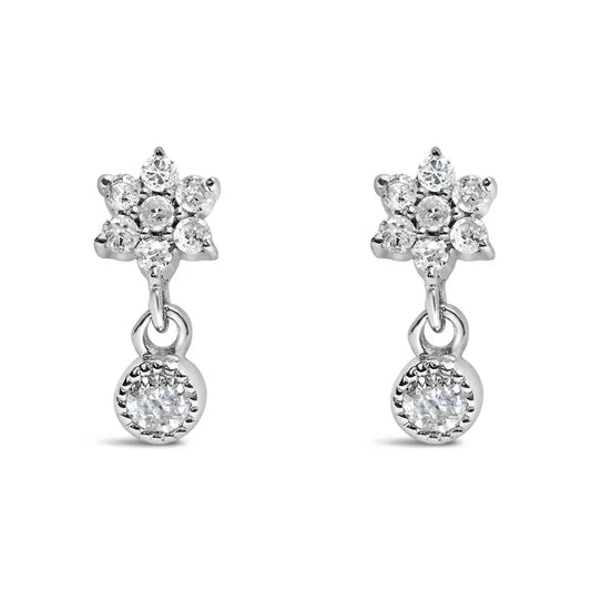 .925 Sterling Silver 1/10 Cttw Diamond Star Stud with Bezel Drop Dangle Earrings (I-J Color, I2-I3 Clarity) - Bijoux-NYC Direct
