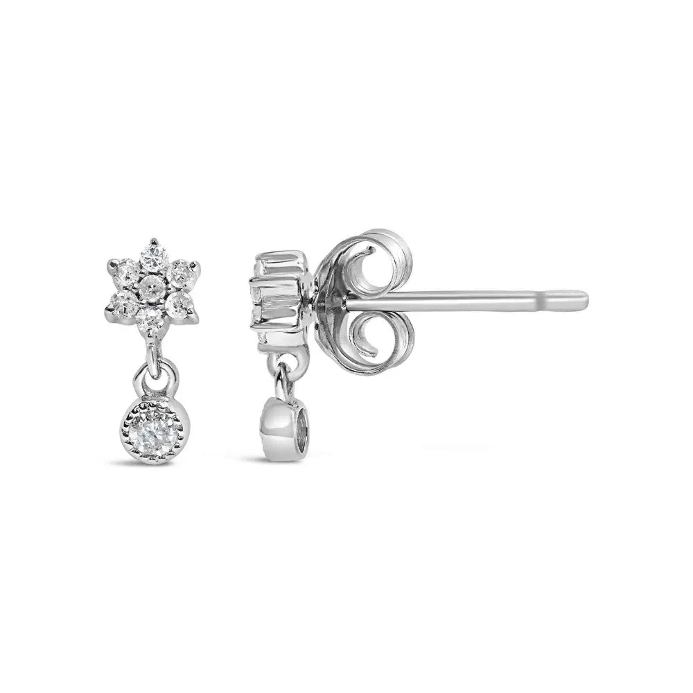 .925 Sterling Silver 1/10 Cttw Diamond Star Stud with Bezel Drop Dangle Earrings (I-J Color, I2-I3 Clarity) - Bijoux-NYC Direct