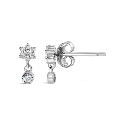 .925 Sterling Silver 1/10 Cttw Diamond Star Stud with Bezel Drop Dangle Earrings (I-J Color, I2-I3 Clarity) - Bijoux-NYC Direct