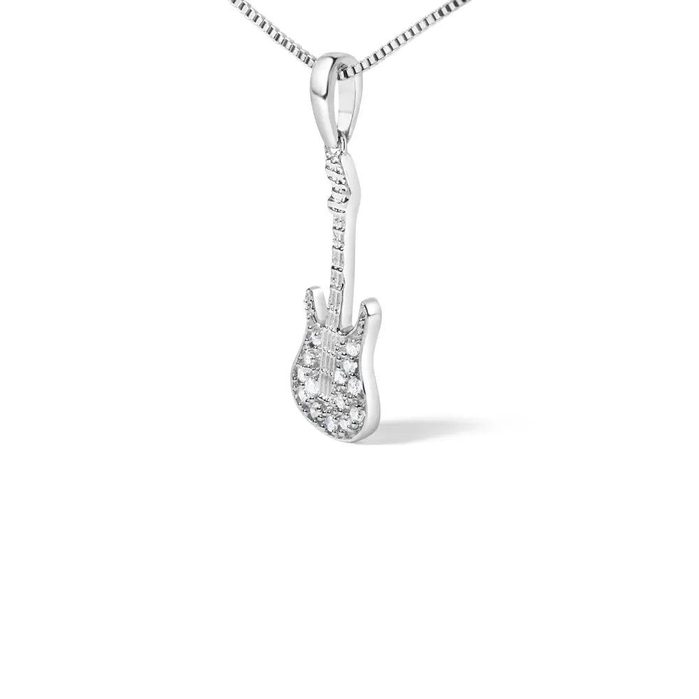 .925 sterling silver 1/10 cttw diamond studded guitar pendant necklace (i j color i2 i3 clarity) 18’’ inches