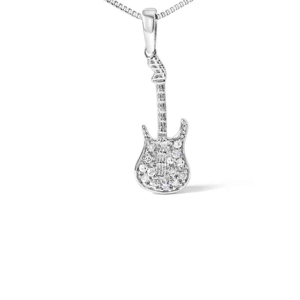 .925 sterling silver 1/10 cttw diamond studded guitar pendant necklace (i j color i2 i3 clarity) 18’’ inches