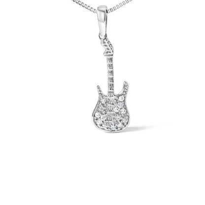 .925 sterling silver 1/10 cttw diamond studded guitar pendant necklace (i j color i2 i3 clarity) 18’’ inches