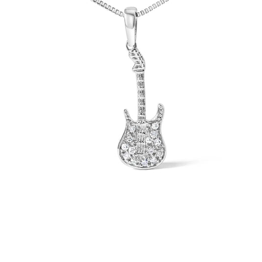 .925 sterling silver 1/10 cttw diamond studded guitar pendant necklace (i j color i2 i3 clarity) 18’’ inches