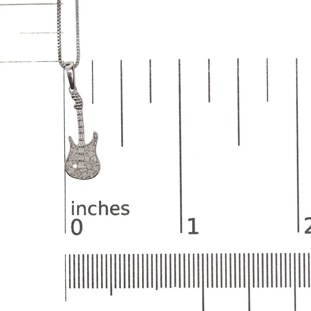 .925 sterling silver 1/10 cttw diamond studded guitar pendant necklace (i j color i2 i3 clarity) 18’’ inches