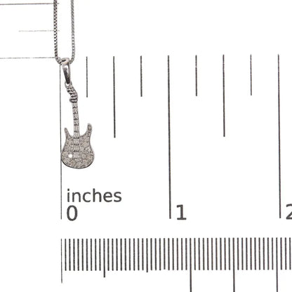 .925 sterling silver 1/10 cttw diamond studded guitar pendant necklace (i j color i2 i3 clarity) 18’’ inches