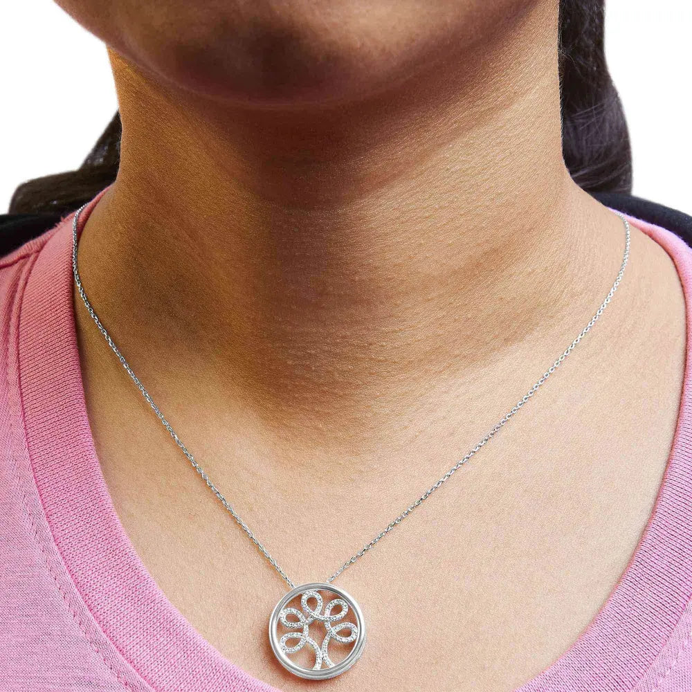 .925 Sterling Silver 1/10 Cttw Diamond Tree of Life Pendant Necklace (I-J Color, I3 Clarity) - Bijoux-NYC Direct
