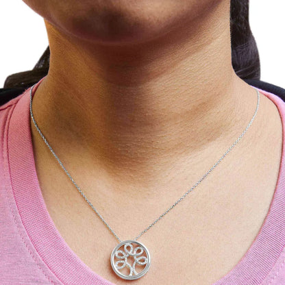 .925 Sterling Silver 1/10 Cttw Diamond Tree of Life Pendant Necklace (I-J Color, I3 Clarity) - Bijoux-NYC Direct