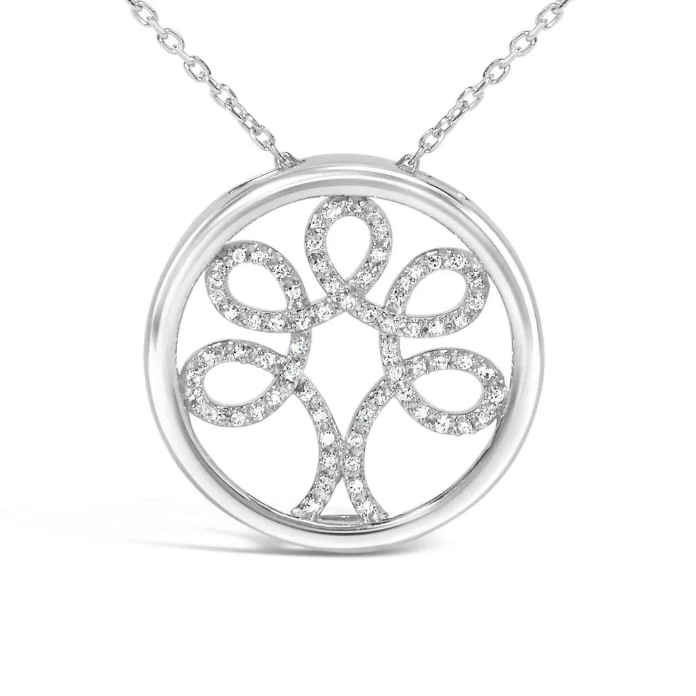 .925 Sterling Silver 1/10 Cttw Diamond Tree of Life Pendant Necklace (I-J Color, I3 Clarity) - Bijoux-NYC Direct