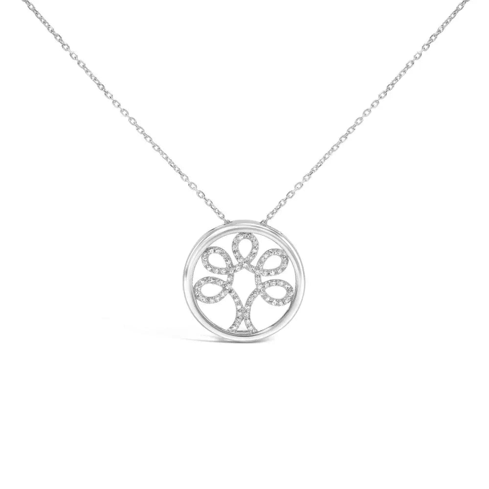 .925 Sterling Silver 1/10 Cttw Diamond Tree of Life Pendant Necklace (I-J Color, I3 Clarity) - Bijoux-NYC Direct