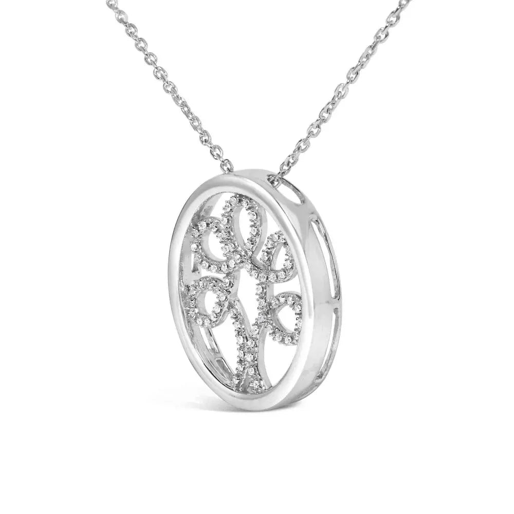 .925 Sterling Silver 1/10 Cttw Diamond Tree of Life Pendant Necklace (I-J Color, I3 Clarity) - Bijoux-NYC Direct