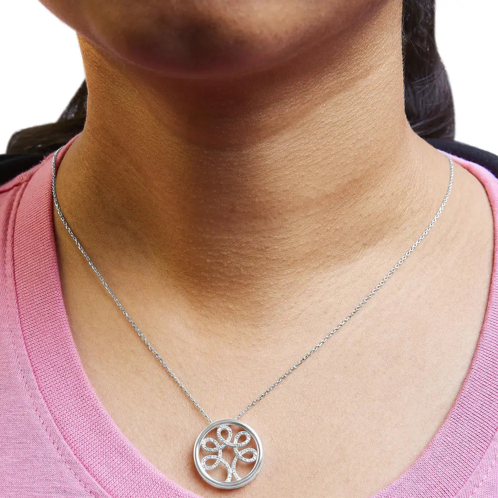 Diamond tree of life pendant necklace in sterling silver – 1/10 cttw bijoux-nyc direct