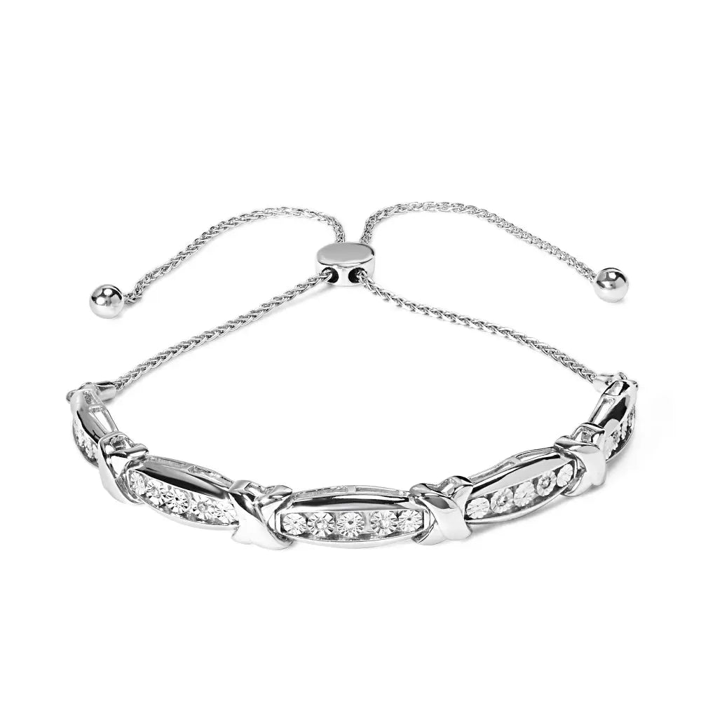 Sterling silver 1/10 cttw diamond x link adjustable bolo bracelet bijoux-nyc direct