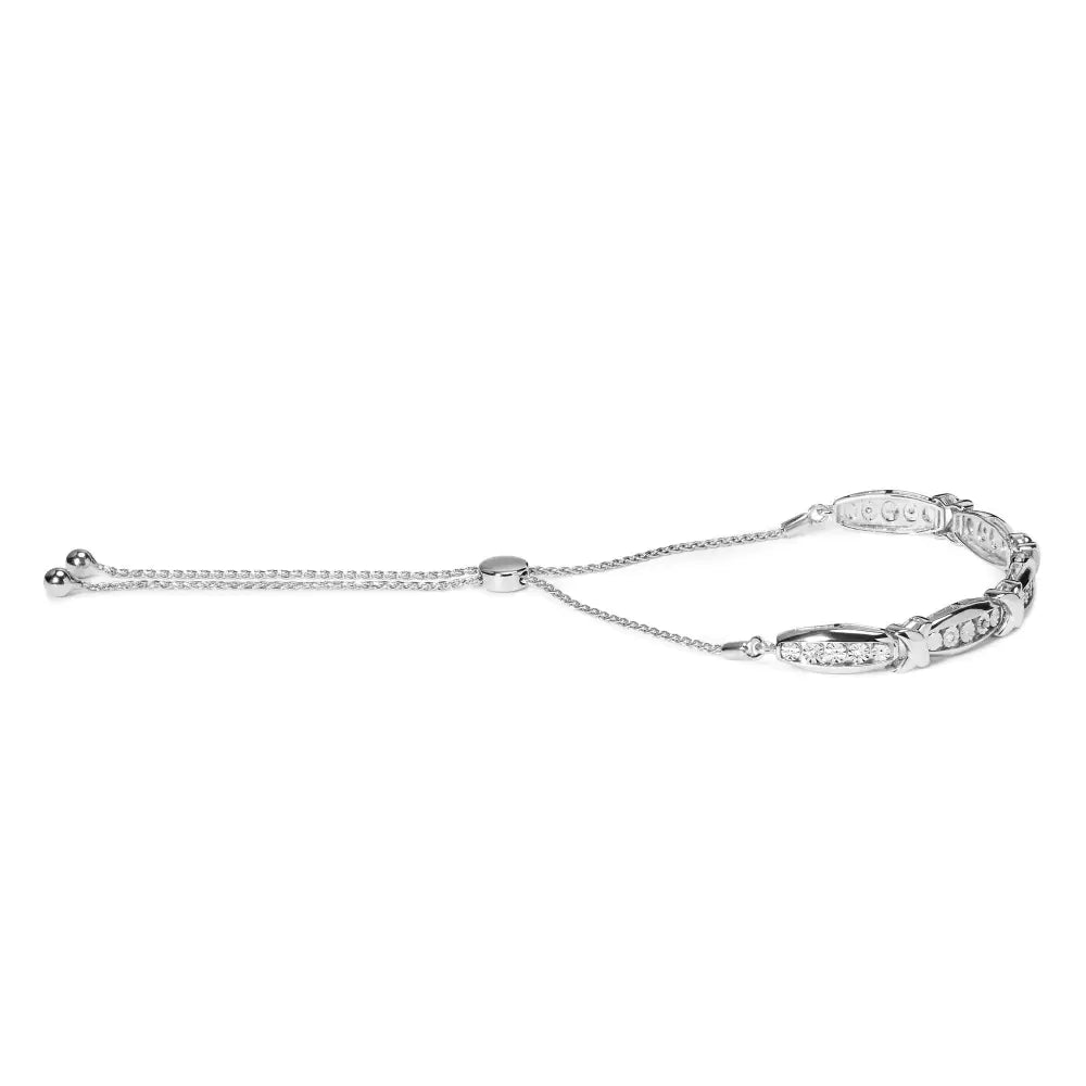 Sterling silver 1/10 cttw diamond x link adjustable bolo bracelet bijoux-nyc direct