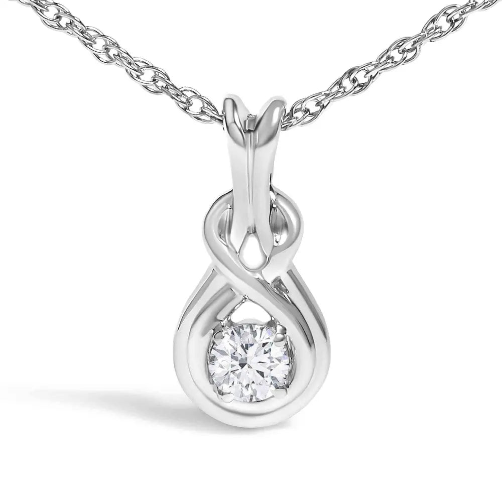 .925 Sterling Silver 1/10 Cttw Lab Grown Diamond Love Knot Solitaire Pendant Necklace - Size 18 Inches - Bijoux-NYC Direct