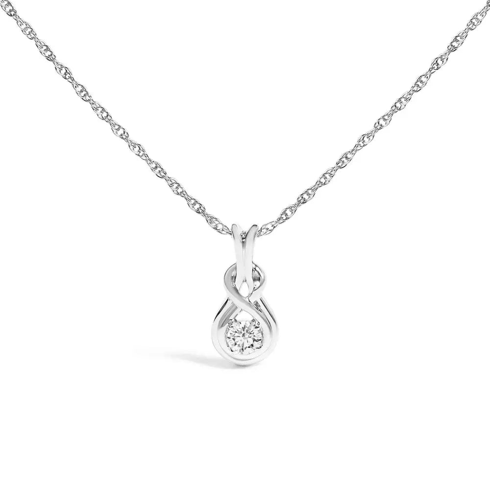 .925 Sterling Silver 1/10 Cttw Lab Grown Diamond Love Knot Solitaire Pendant Necklace - Size 18 Inches - Bijoux-NYC Direct