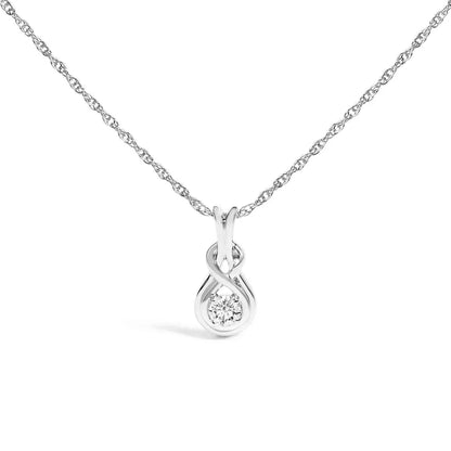 .925 Sterling Silver 1/10 Cttw Lab Grown Diamond Love Knot Solitaire Pendant Necklace - Size 18 Inches - Bijoux-NYC Direct