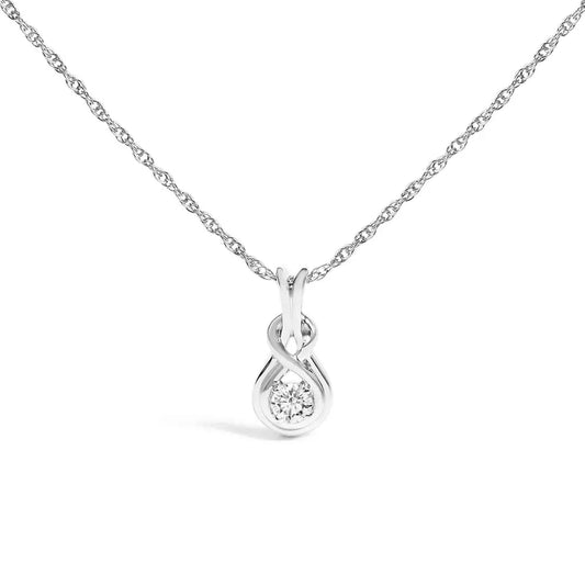.925 Sterling Silver 1/10 Cttw Lab Grown Diamond Love Knot Solitaire Pendant Necklace - Size 18 Inches - Bijoux-NYC Direct