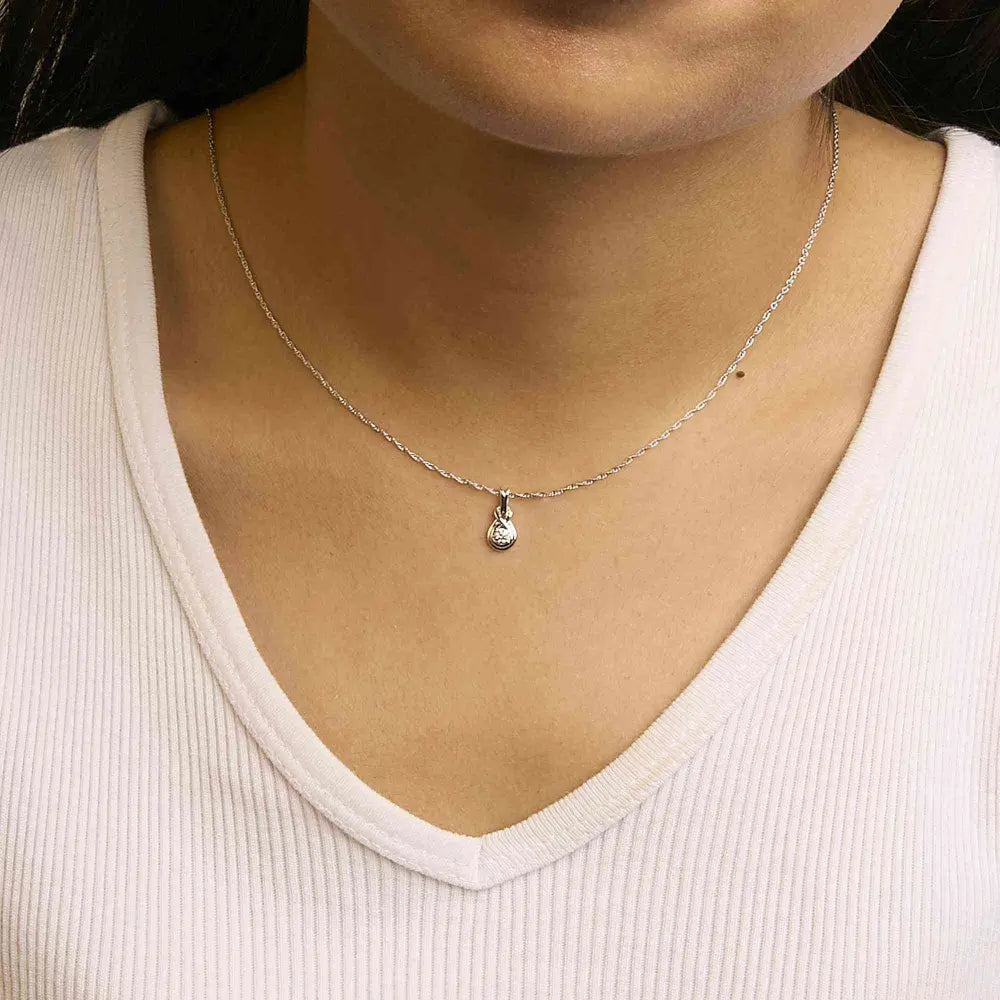 .925 Sterling Silver 1/10 Cttw Lab Grown Diamond Love Knot Solitaire Pendant Necklace - Size 18 Inches - Bijoux-NYC Direct