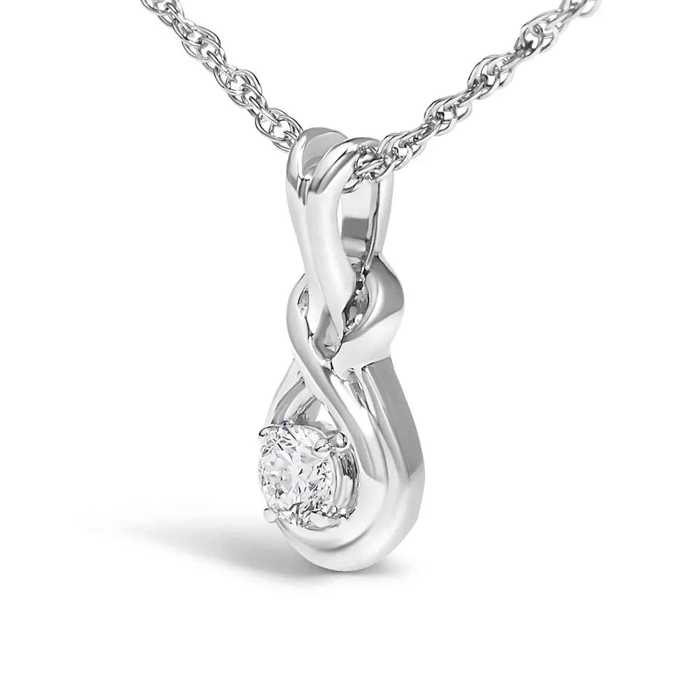 .925 Sterling Silver 1/10 Cttw Lab Grown Diamond Love Knot Solitaire Pendant Necklace - Size 18 Inches - Bijoux-NYC Direct