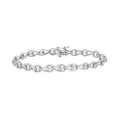 .925 Sterling Silver 1/10 Cttw Miracle-Set Diamond Pear Shape and Bezel Link Bracelet (I-J Color, I3 Clarity) - 7.25" - Bijoux-NYC Direct