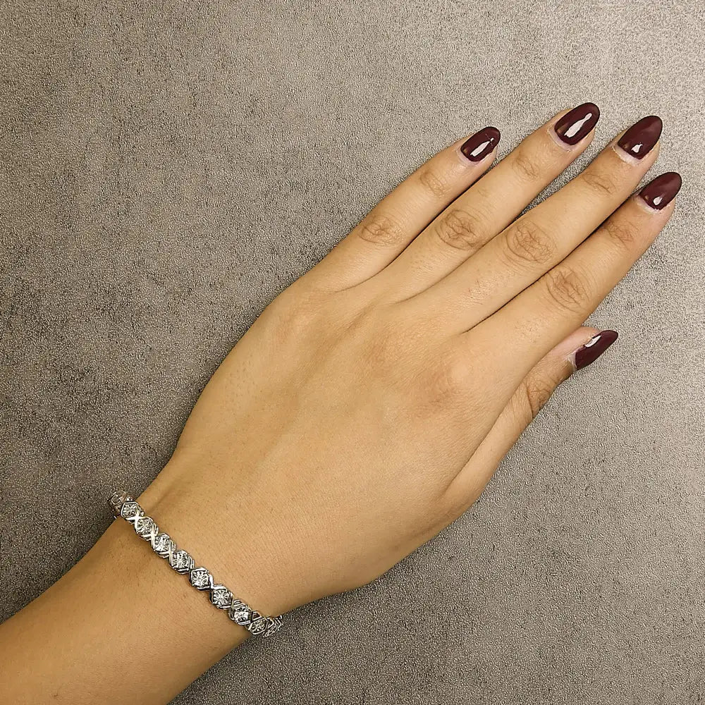 Sterling silver 1/10 cttw diamond x link tennis bracelet 7.25 inch bijoux-nyc direct