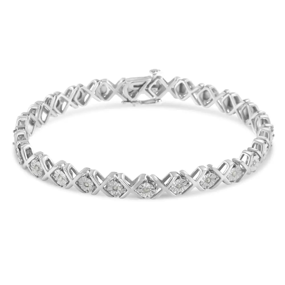 Sterling silver 1/10 cttw diamond x link tennis bracelet 7.25 inch bijoux-nyc direct