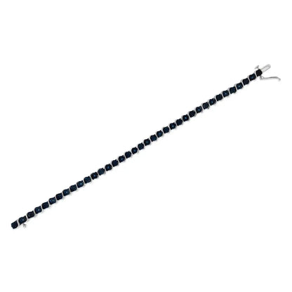 .925 Sterling Silver 1/10 Cttw Miracle-Set Treated Blue Color Diamond Miracle Plate "S" Link Tennis Bracelet (Blue Color, I2- I3 Clarity) - 7.25" - Bijoux-NYC Direct