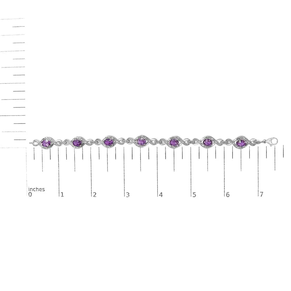 .925 sterling silver 1/10 cttw natural round diamond and 7x5mm oval amethyst cross tennis bracelet (i j color i1 i2 clarity) 7’’