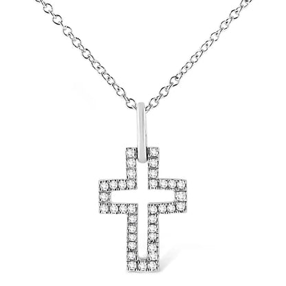 .925 Sterling Silver 1/10 cttw Pave-Set Round-Cut Diamond Open Cross 18" Pendant Necklace (I-J Color, I1-2 Clarity) - Bijoux-NYC Direct