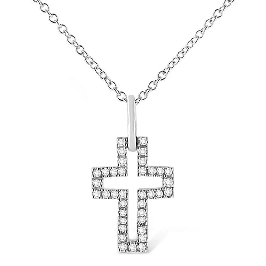 .925 Sterling Silver 1/10 cttw Pave-Set Round-Cut Diamond Open Cross 18" Pendant Necklace (I-J Color, I1-2 Clarity) - Bijoux-NYC Direct