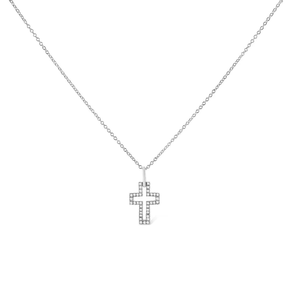 .925 Sterling Silver 1/10 cttw Pave-Set Round-Cut Diamond Open Cross 18" Pendant Necklace (I-J Color, I1-2 Clarity) - Bijoux-NYC Direct
