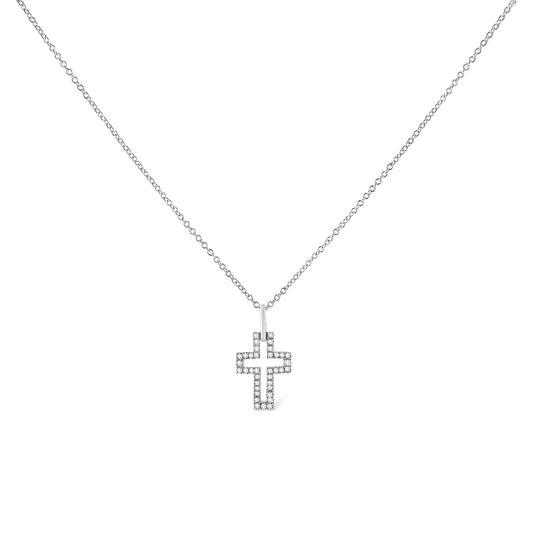 .925 Sterling Silver 1/10 cttw Pave-Set Round-Cut Diamond Open Cross 18" Pendant Necklace (I-J Color, I1-2 Clarity) - Bijoux-NYC Direct
