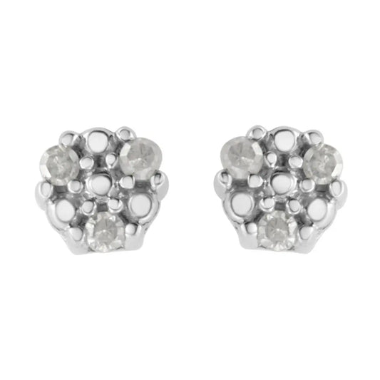 .925 Sterling Silver 1/10 cttw Prong Set Round-Cut Trio Diamond Stud Earrings (I-J Color, I3 Clarity) - Bijoux-NYC Direct