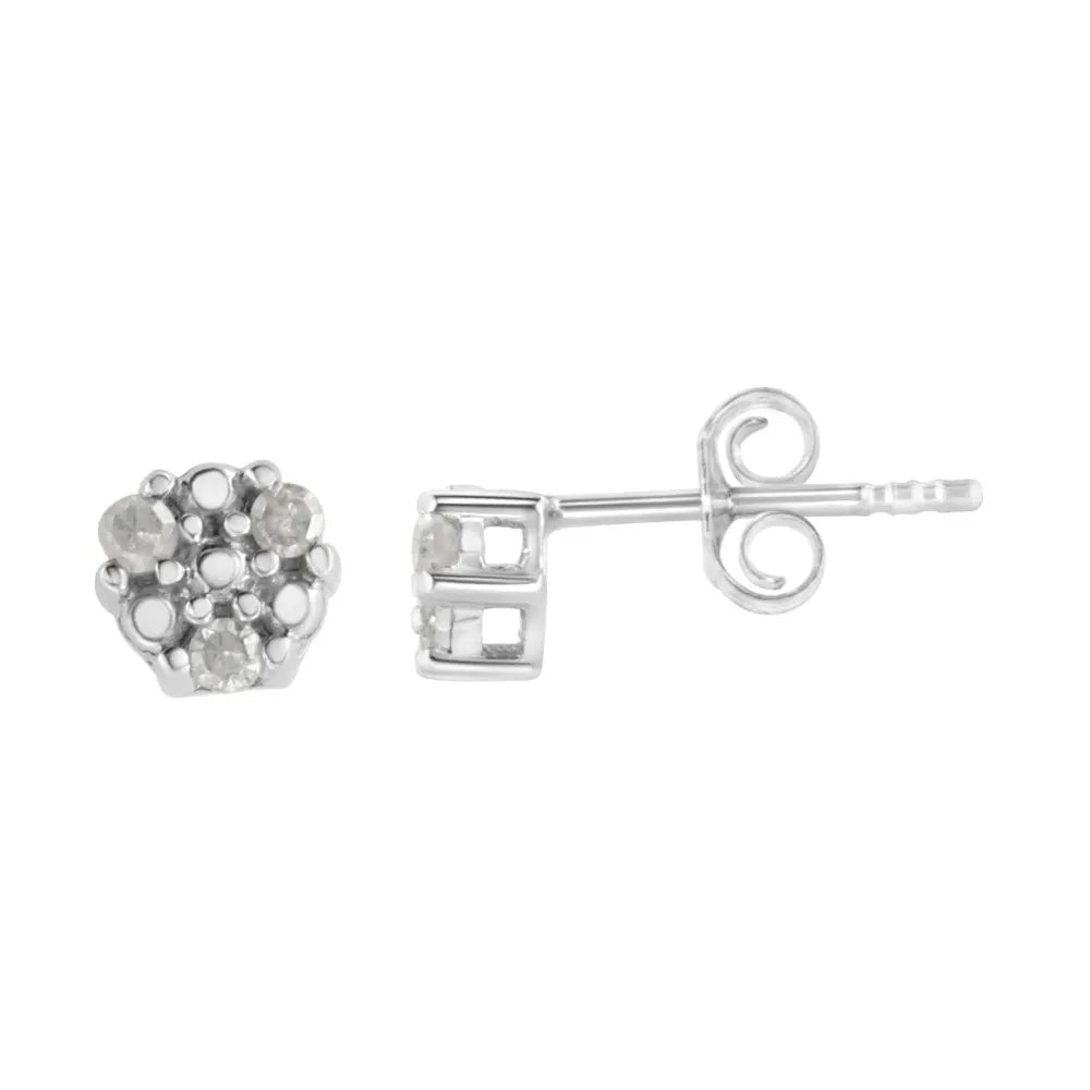 .925 Sterling Silver 1/10 cttw Prong Set Round-Cut Trio Diamond Stud Earrings (I-J Color, I3 Clarity) - Bijoux-NYC Direct