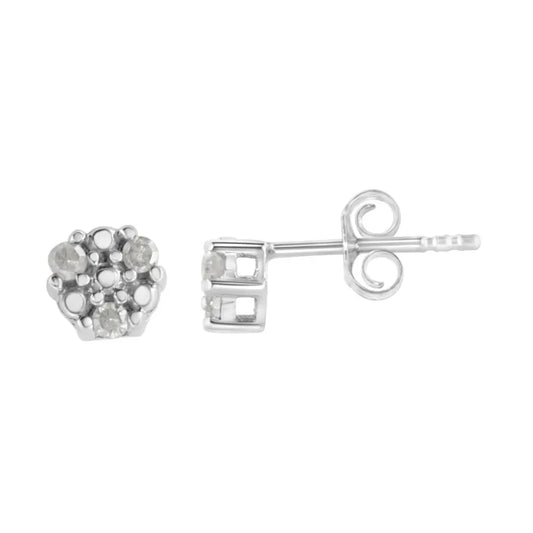 .925 Sterling Silver 1/10 cttw Prong Set Round-Cut Trio Diamond Stud Earrings (I-J Color, I3 Clarity) - Bijoux-NYC Direct