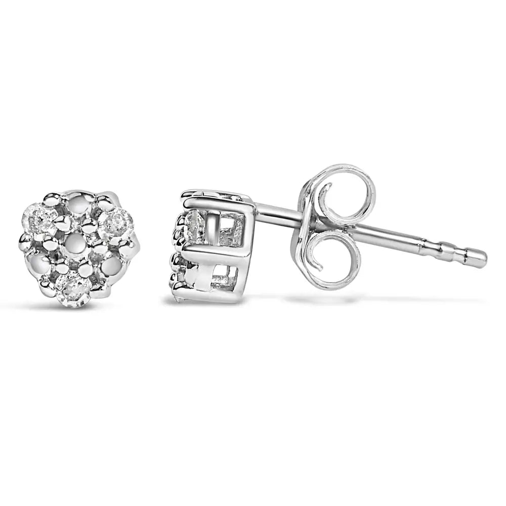 Trio diamond flower stud earrings in sterling silver – 1/10 cttw bijoux-nyc direct