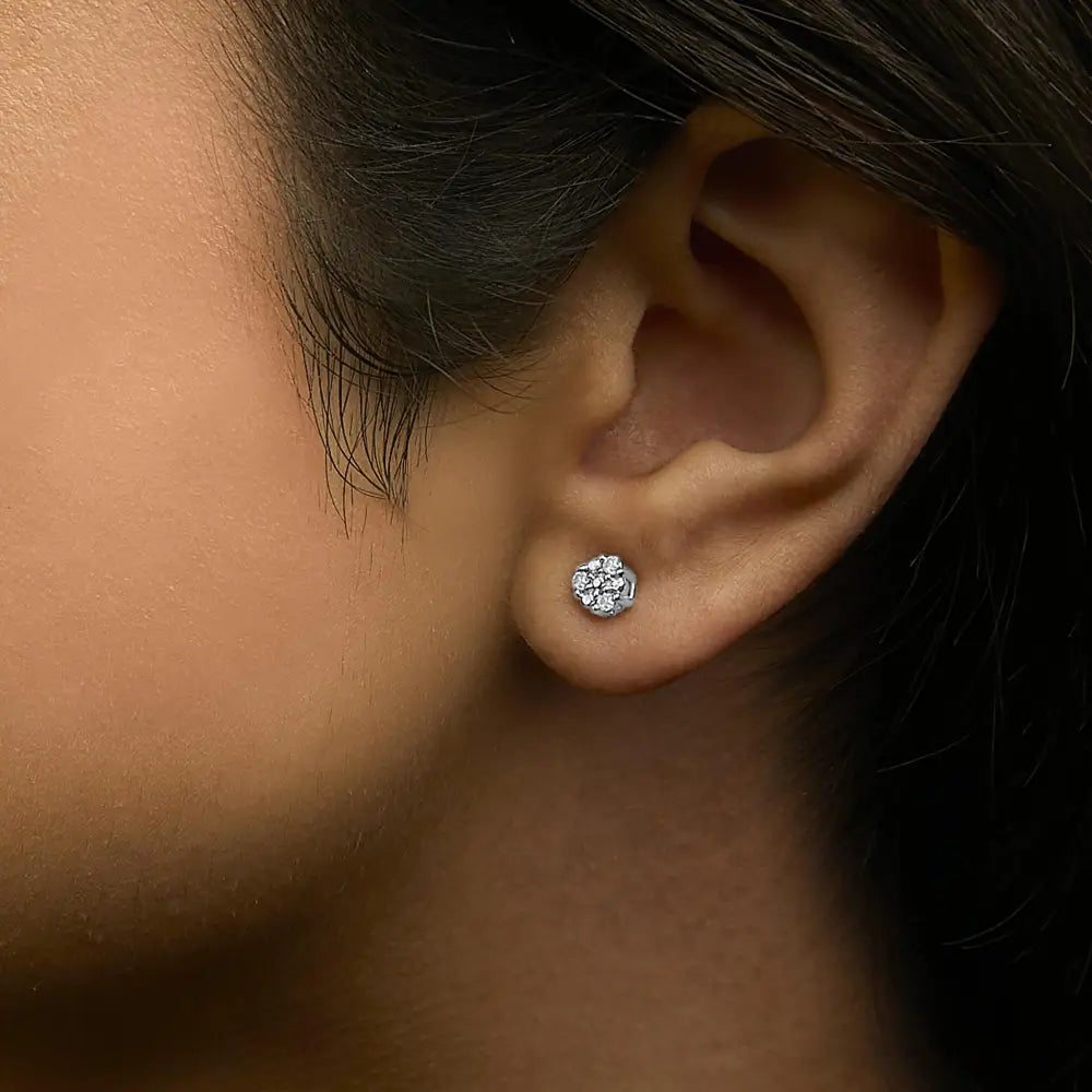 Trio diamond flower stud earrings in sterling silver – 1/10 cttw bijoux-nyc direct