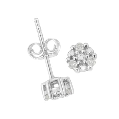 .925 Sterling Silver 1/10 cttw Prong Set Round-Cut Trio Diamond Stud Earrings (I-J Color, I3 Clarity) - Bijoux-NYC Direct