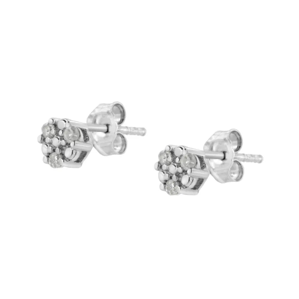 .925 Sterling Silver 1/10 cttw Prong Set Round-Cut Trio Diamond Stud Earrings (I-J Color, I3 Clarity) - Bijoux-NYC Direct