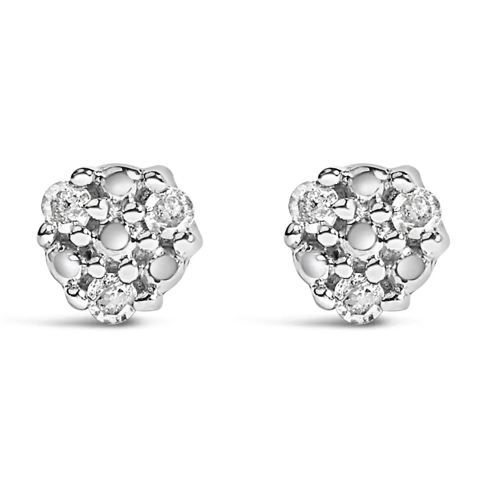 Trio diamond flower stud earrings in sterling silver – 1/10 cttw bijoux-nyc direct
