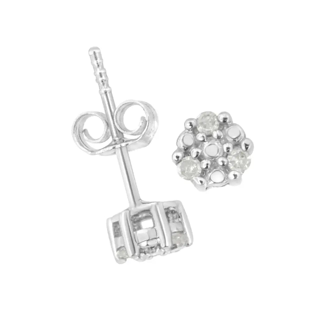 Trio diamond flower stud earrings in sterling silver – 1/10 cttw bijoux-nyc direct