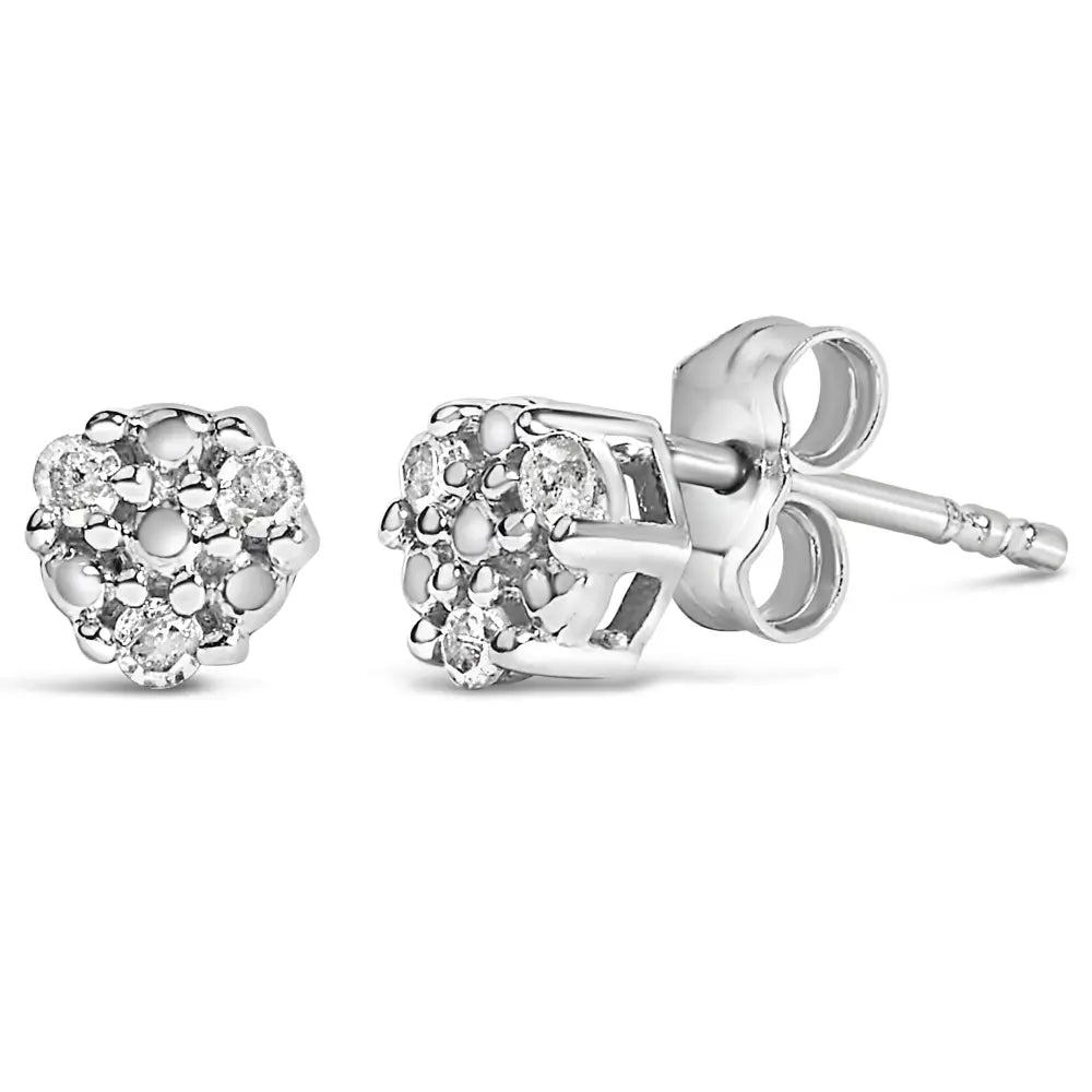 Trio diamond flower stud earrings in sterling silver – 1/10 cttw bijoux-nyc direct