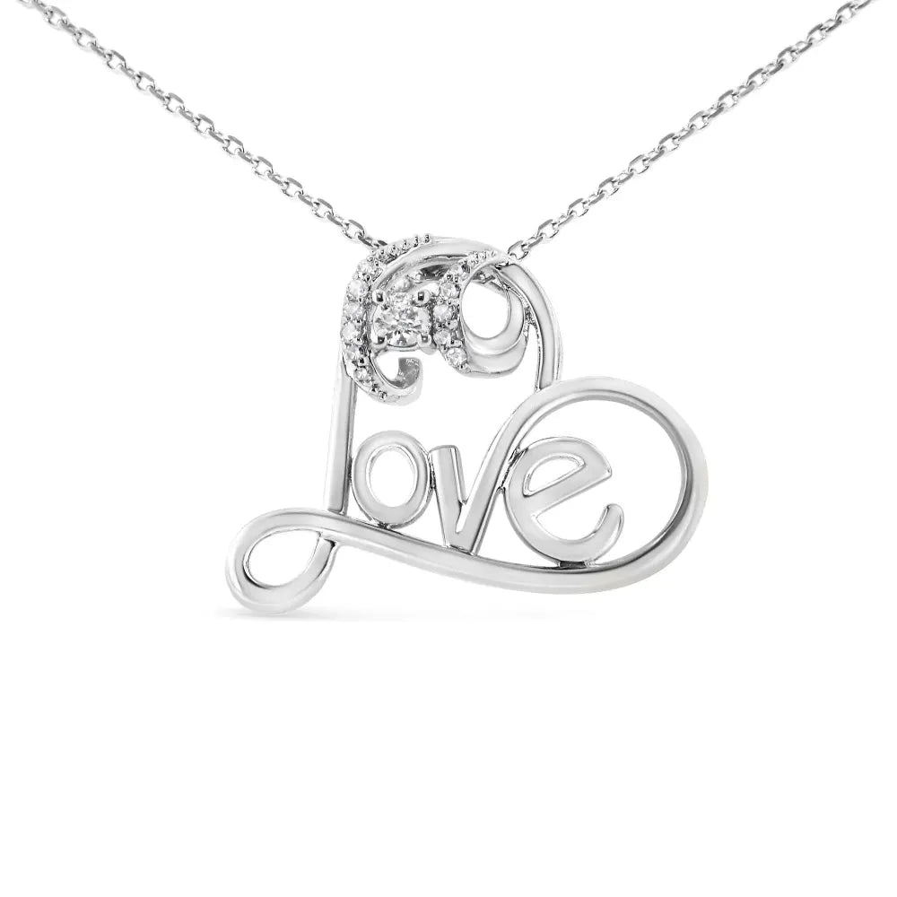 .925 sterling silver 1/10 cttw round brilliant cut diamond accented open heart with love 18’’ pendant necklace (h i color i1 i2
