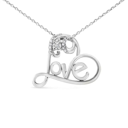 .925 sterling silver 1/10 cttw round brilliant cut diamond accented open heart with love 18’’ pendant necklace (h i color i1 i2
