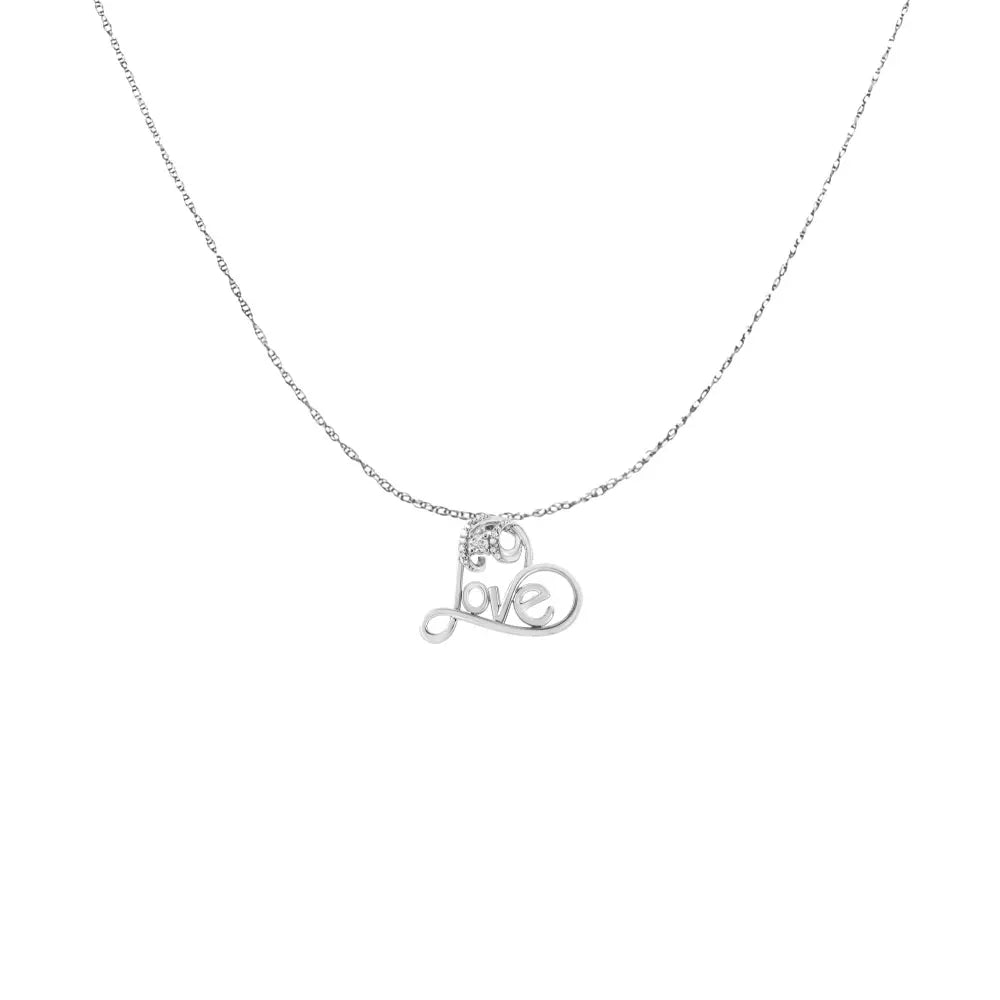 .925 sterling silver 1/10 cttw round brilliant cut diamond accented open heart with love 18’’ pendant necklace (h i color i1 i2