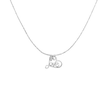 .925 sterling silver 1/10 cttw round brilliant cut diamond accented open heart with love 18’’ pendant necklace (h i color i1 i2