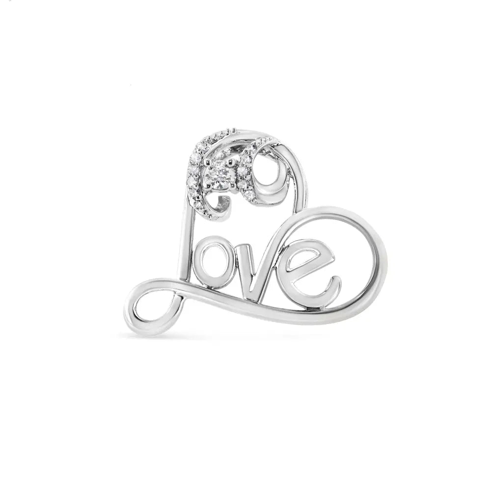 .925 sterling silver 1/10 cttw round brilliant cut diamond accented open heart with love 18’’ pendant necklace (h i color i1 i2