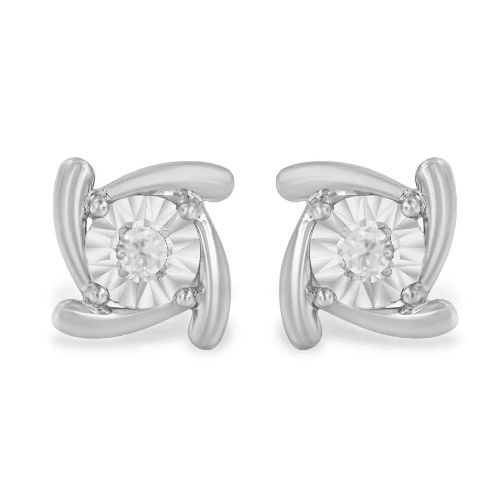 .925 Sterling Silver 1/10 Cttw Round Brilliant-Cut Near Colorless Diamond Miracle-Set Square Pinwheel Stud Earrings (I-J Color, I3 Clarity) - Bijoux-NYC Direct