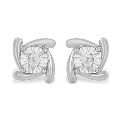 .925 Sterling Silver 1/10 Cttw Round Brilliant-Cut Near Colorless Diamond Miracle-Set Square Pinwheel Stud Earrings (I-J Color, I3 Clarity) - Bijoux-NYC Direct
