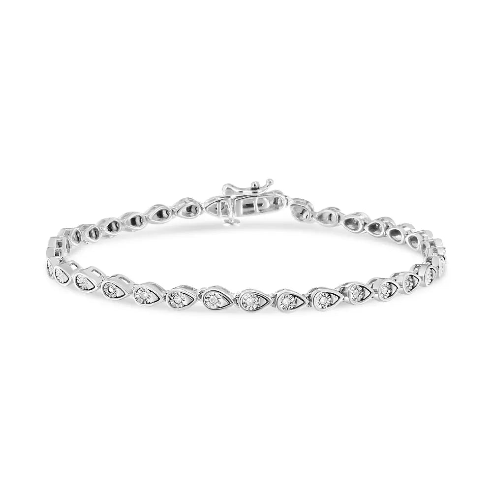 .925 Sterling Silver 1/10 Cttw Round-Cut Diamond Pear Link 7.25" Bracelet (I-J Color, I2-I3 Clarity) - Bijoux-NYC Direct